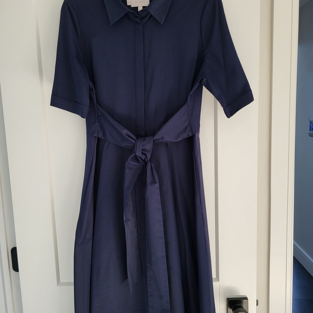 Chic Navy Blue Midi Shirt Dress